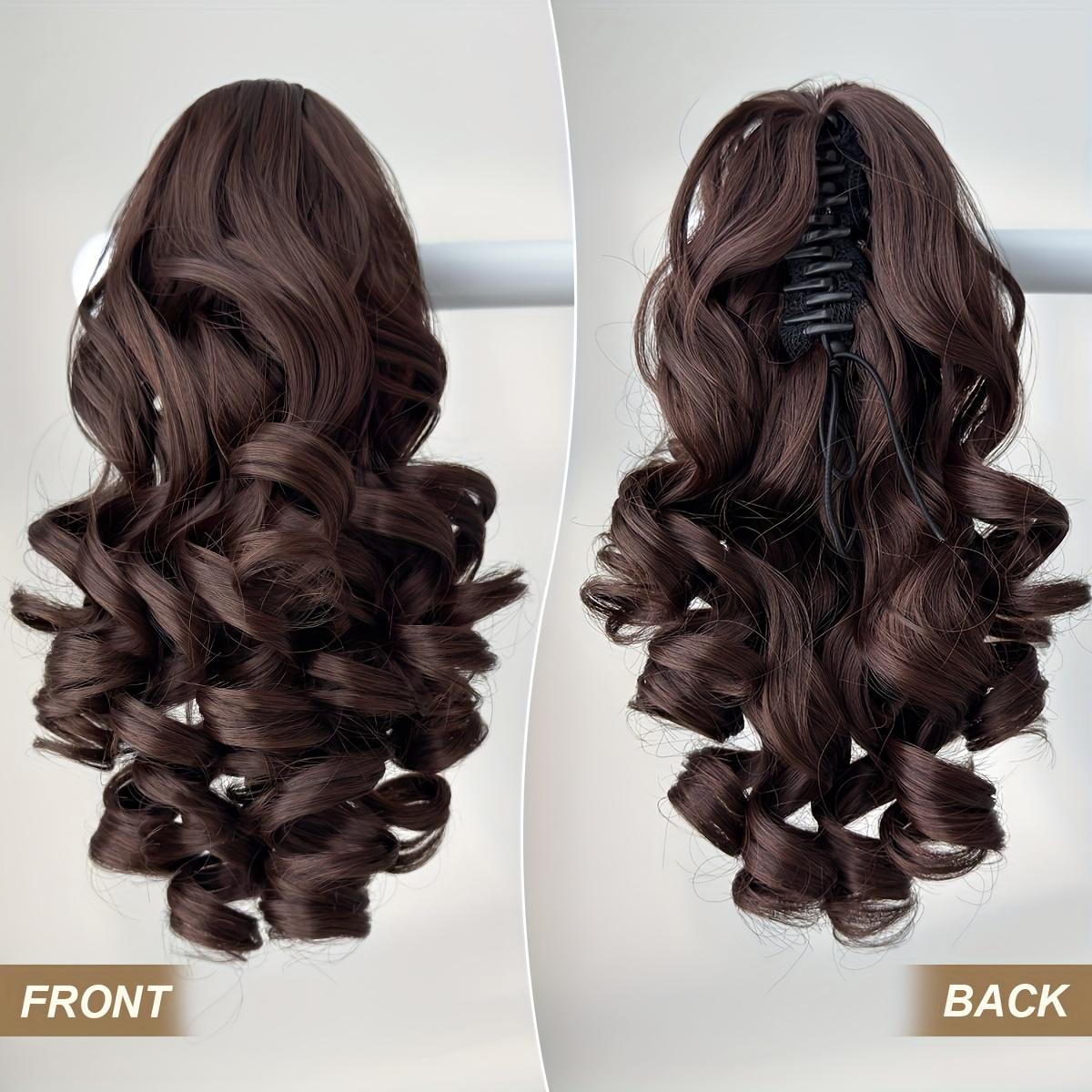 Brown-Red Mixed Color Ponytail Wig, 14 Inches (Approx.36.0 cm) Lightweight Curly Hair Band, Long Thick Realistic Ponytail, Layered Natural Soft Clip-In Hair Extension, Synthetic Material for Women, Chocolate Brown
