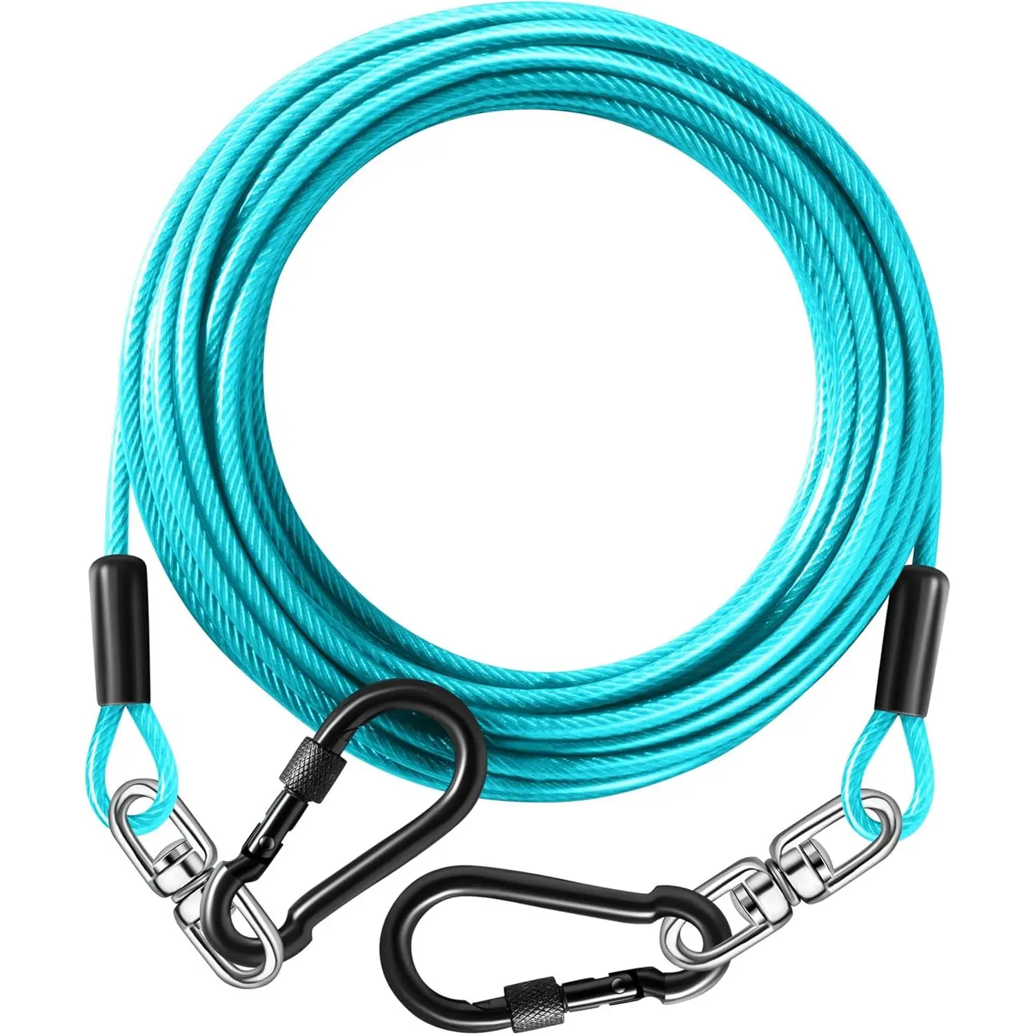 20FT 300Lbs Dog Tie Out Cable Heavy Duty Dog Leads Tether with Swivel Hook for Yard, Rust Chew Proof Dog Leash Line for Outdoor Camping, Fits Small Large Dogs Teal