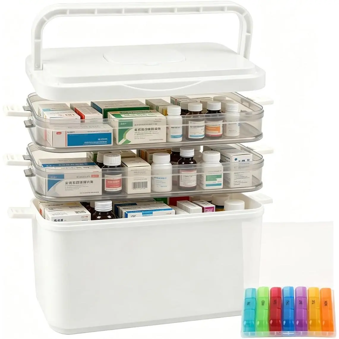 3-Tier  Cabinet Organizer,  Organizer Box, Portable  Storage Box with Handle,  Bottle Organizer Storage, Empty  Kit Container for , Travel