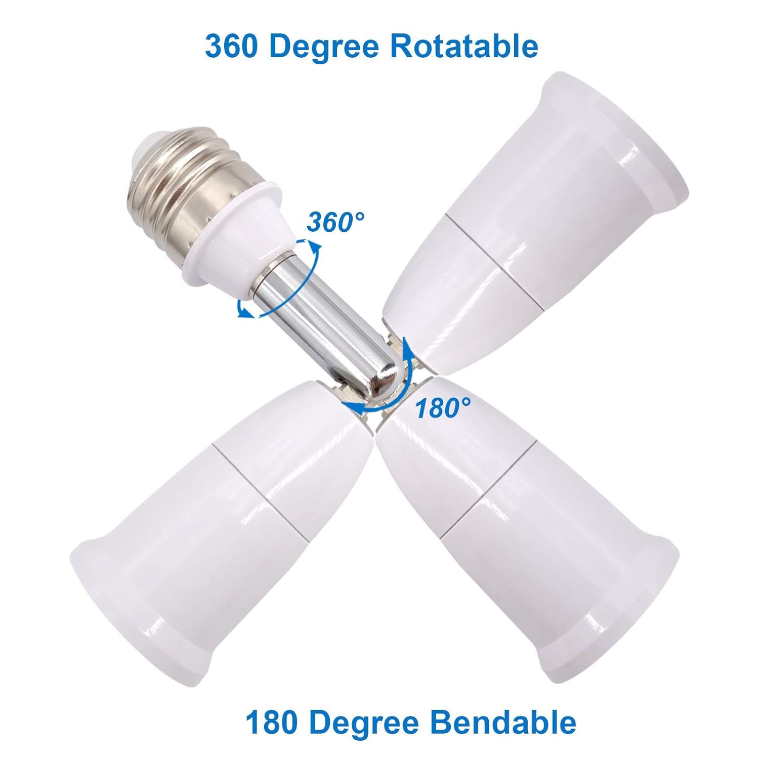 E26/E27 Light Socket Extender, 4.5 Inch Extension Socket Extender Adapter, Adjustable Vertical 180?Horizontal 360?, Flexible Medium Light Bulb Socket Converter (2-Pack)