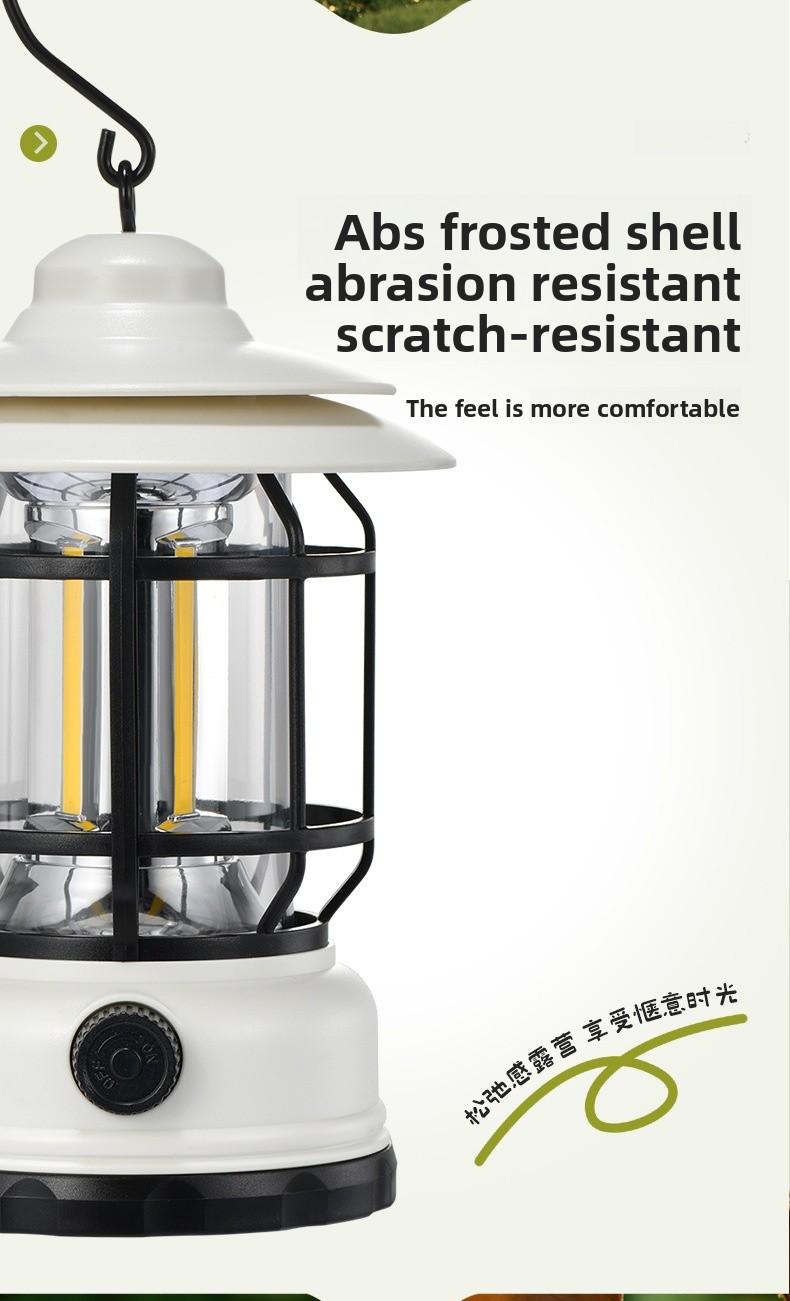 Outdoor Camping Lantern USB Rechargeable LED Light Long Lasting Battery Retro Tent Lamp for Night Market Party Atmosphere Lighting Portable Hiking Lanterns