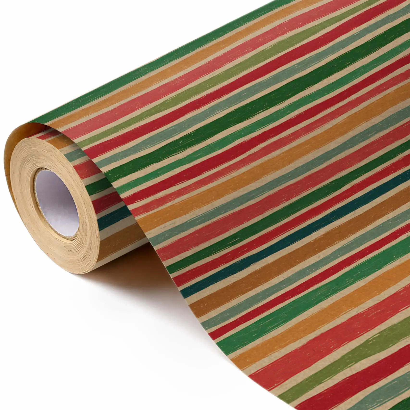 Kraft Paper Gift Wrap Roll 196.85in X 17in, Vintage Christmas Striped Packaging Paper, Durable Kraft Paper for Holidays, Birthday Gifts, Wrapping Paper