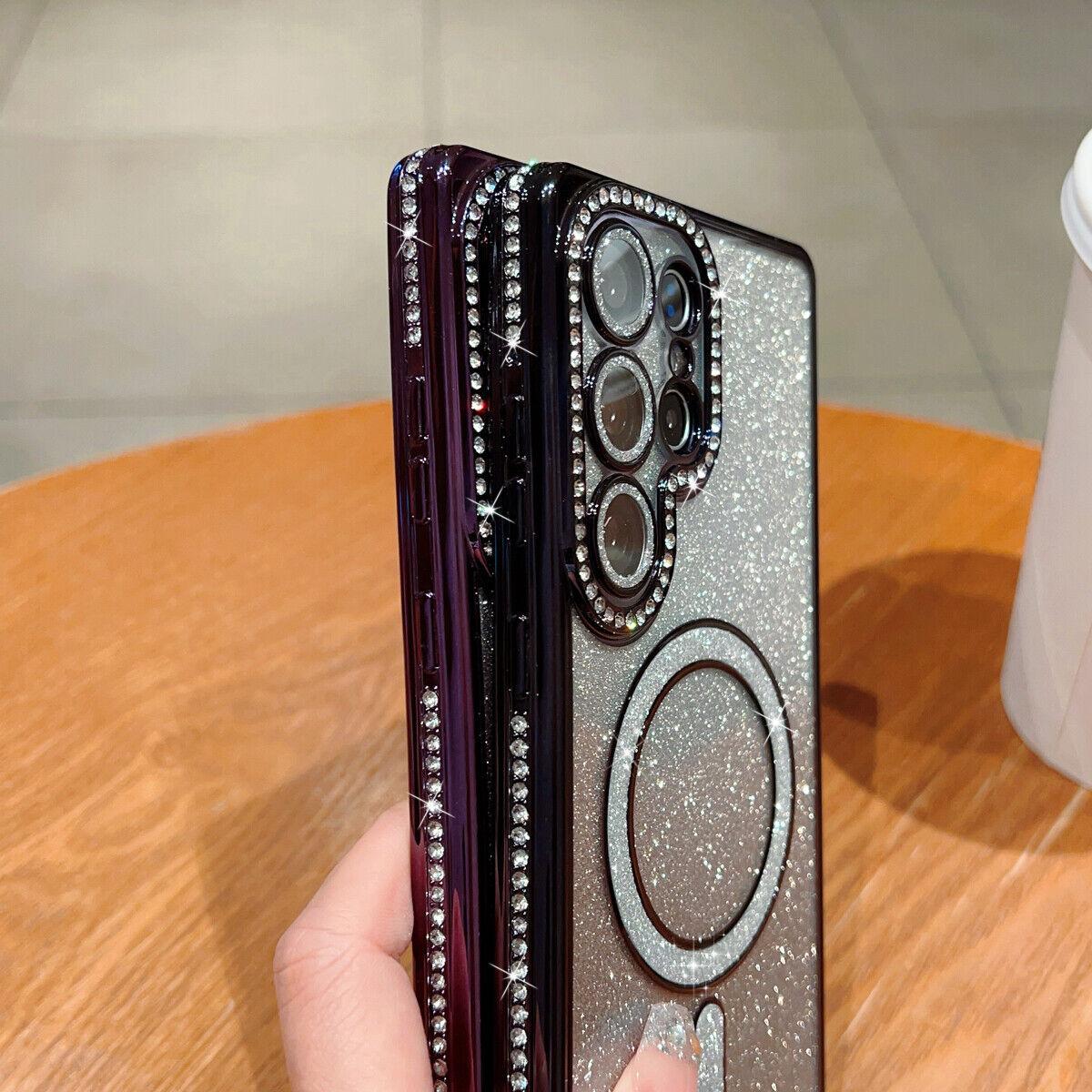 OREKROY Magnetic Glitter Case for Samsung Galaxy S25 Ultra Plus S24 23 [Compatible with MagSafe] Military-Grade Protection, Clear Cute Glitter Bling Cover Sparkle Diamond Camera Protector Cover for Women Girls, Purple