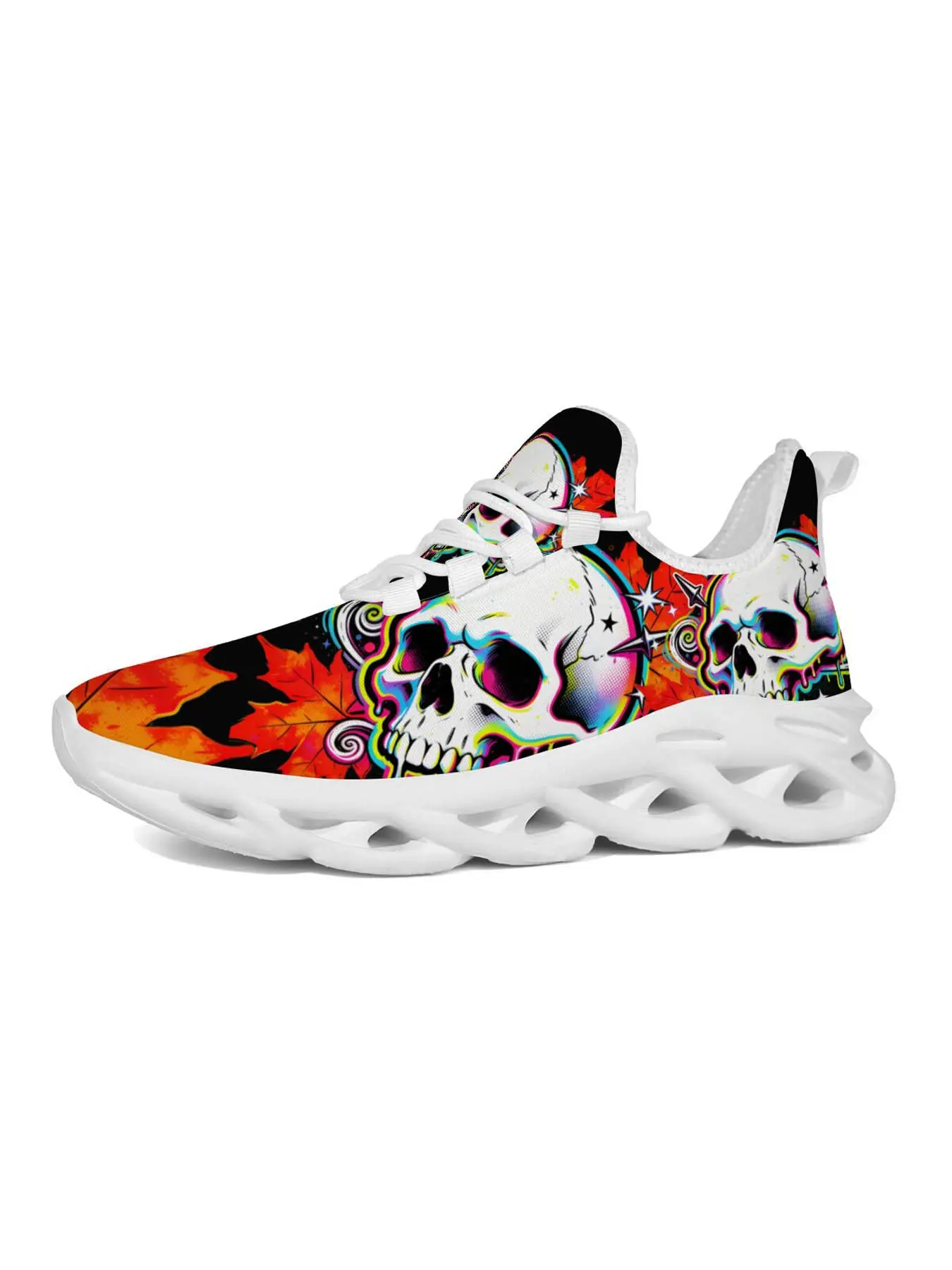 Vibrant Maple Leaf Print Sneakers, Streetwear Fashion, Artistic Style, Rainbow Gradient, Classic Sole, Hollow Design, Essential for Youth Fall, Artistic Streetwear Shoes
