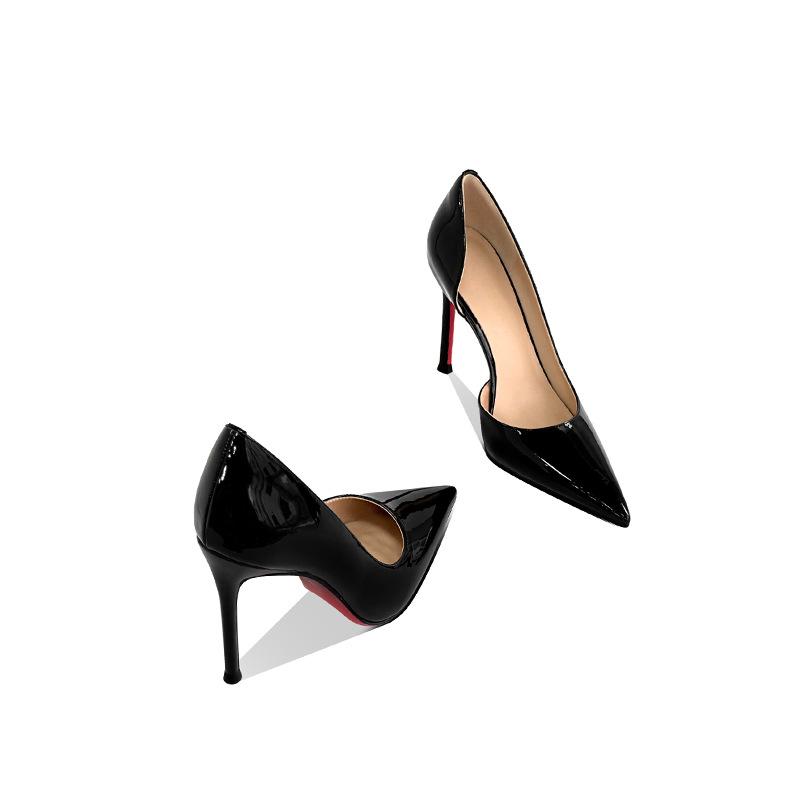 Women's new black nude red sole with letters slim high heels elegant pointed fashion classic high heels suitable for parties and daily wear