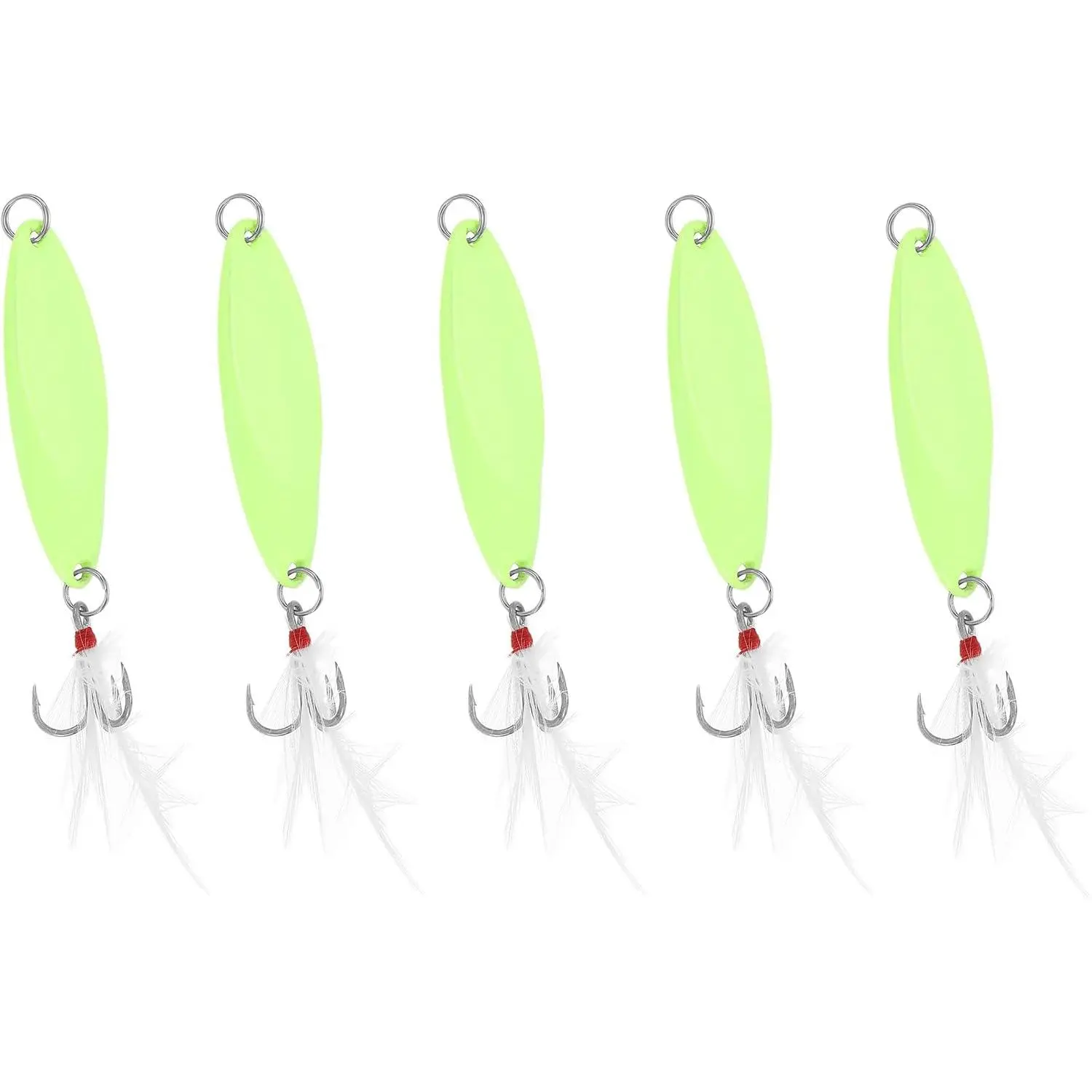 Fishing Spoons Fishing Lures Hard Metal Spinner Baits Glow in The Dark Casting Spoon Treble Hooks Jigs for Freshwater Saltwater,5 PCS with Box