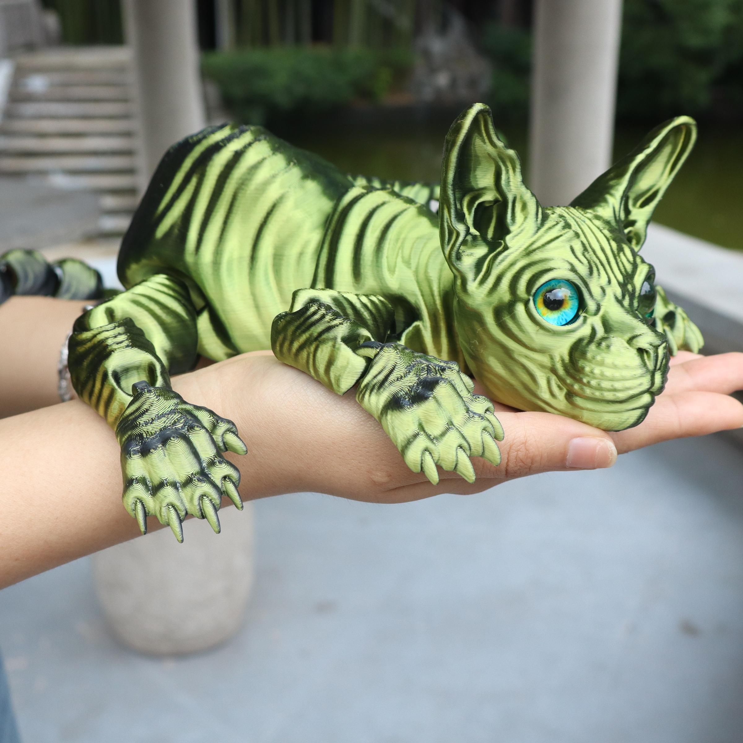 3pcs 3D Printed Cute Large Hairless Cat Decorative Figurine, Realistic Eyes, Colorful Kitten Gift Set, Perfect Holiday Party Decoration, Home Decor Ornaments