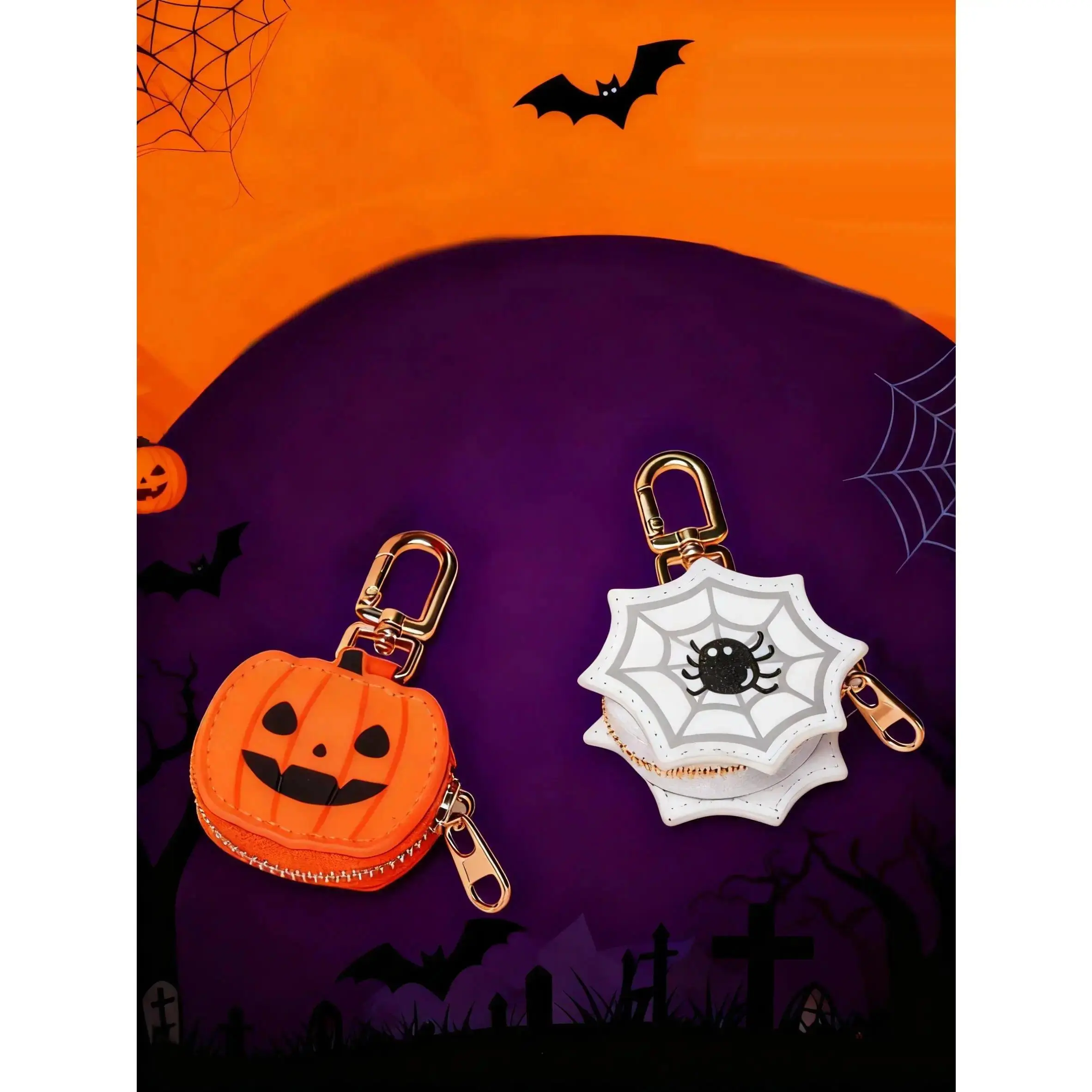 Halloween Pumpkin Coin Purse Keychain, Viral Cute Kawaii Bag Charm with Mini Zipper Pouch, Spooky Pumpkin Pendant for Women, Trendy Purse and Backpack Accessory, Keys, Travel, Halloween Party Holiday Gift