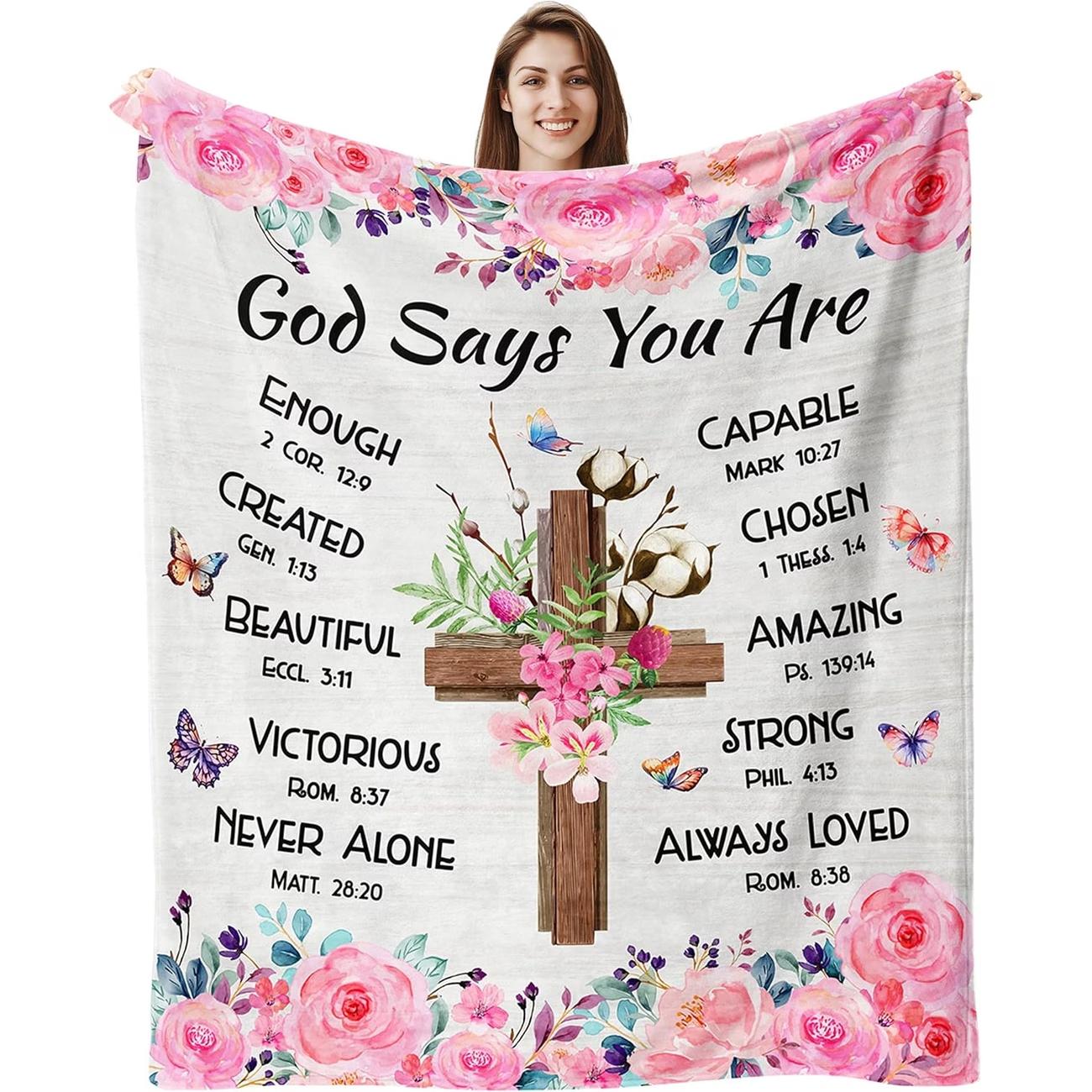Christian Women's Ultra-Soft Polyester Flannel Blanket - Multi-Size Religious Bedspread, Machine Washable Ultrasound Print Multicolor Baptism Gift, Catholic Indoor Decor