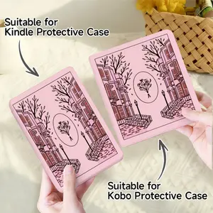 for Kindle/kobo/Tolino Case Pink Cityscape With Trees And Flowers for New Kindle 11Th 2019, for Kindle 11th Generation Case for Kindle 11Th (2022/2024), 6-Inch, 7-Inch Kindle Paperwhite 12Th Generation 2024 Vision Color (2024) /Vision 6 (2021）/Shine Color