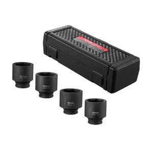 【DealsForYouDays】VEVOR Axle Nut Impact Socket Set, 1/2" Drive 6-Point 4-Piece SAE Spindle Nut Socket Set, CR-MO Heat Treated Large Socket Set with Storage Case, for Auto Repair, Removing or Installing Axle Nuts