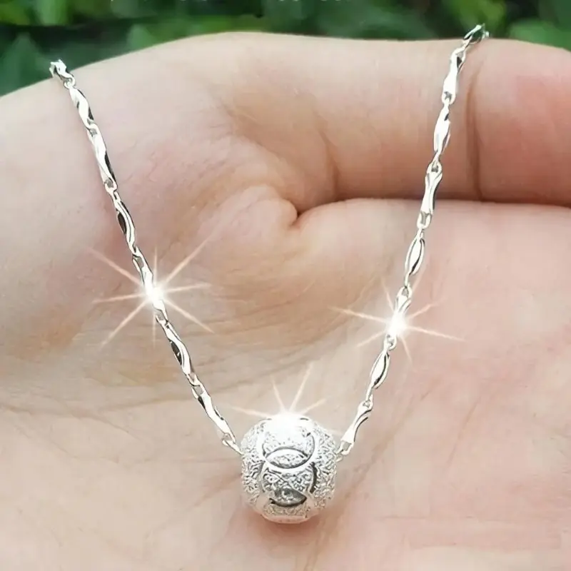Vintage Rotating Bead Pendant Necklace, 925 Sterling Silver Chain, Unisex Retro Classic Jewelry for Daily Casual Wear