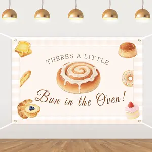 1Set Bun in The Oven Backdrop Hand Drawn Baby Shower Tapestry Decor Pregnancy Announcement Banner for Boy or Girl Baby Shower Party Supplies