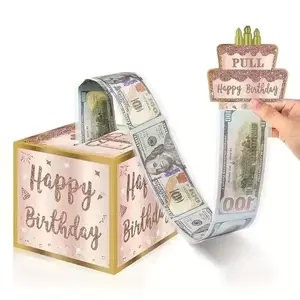 Pull-Through Birthday Cash Box Set with Card and Bag, Fun Way to Gift Birthday Money, Pull-Through Gift Box for Birthday Cash Gifts