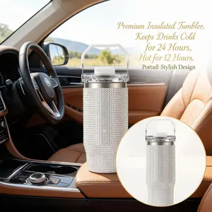 30 oz Luxury Rhinestone Water Cup - Double-Layer Stainless Steel Insulated Straw Cup, Shiny Diamond-Studded Car Interior Accessory