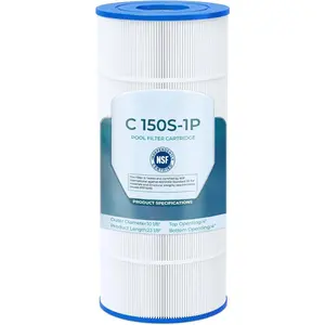 C150S Synthetic Pool Filter Cartridge - 4 oz, 150 sq.ft, 23 1/8 inches, 33% Denser Media, 3x Stronger End Caps, Enhanced Dirt-Holding Capacity, NSF/ANSI 50 Certified, Compatible with Hayward SwimClear C150S, CX150XRE, CS150E, Pleatco PA150S, Unicel C-9441