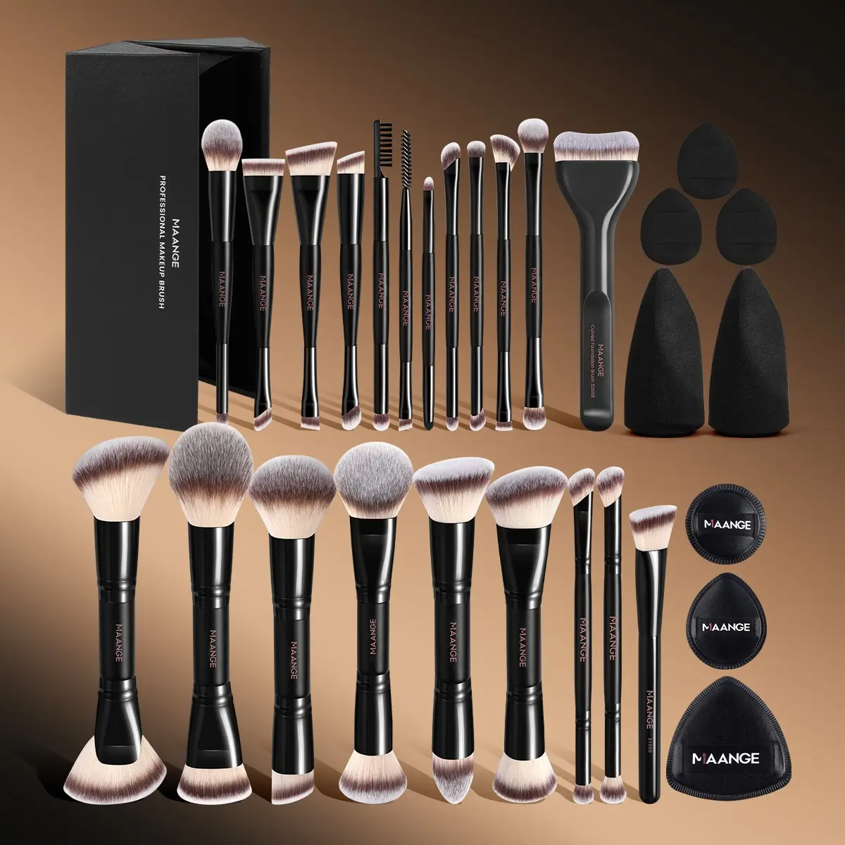 Maange Professional Makeup Brush Set, 21 Brushes + 8 Puffies + Storage Box, Travel Makeup Kit, Gift for Women and Girls