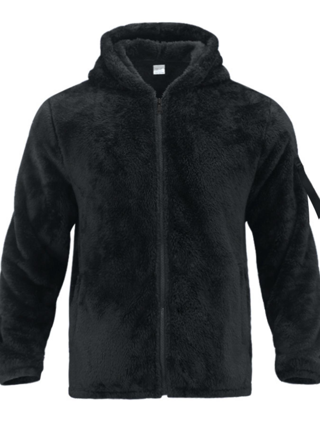 Men's Windproof Thermal Jacket, Loose-Fit Hooded Casual Outerwear, Dual-Sided Velvet Warm Coat for Fall & Winter Seasons