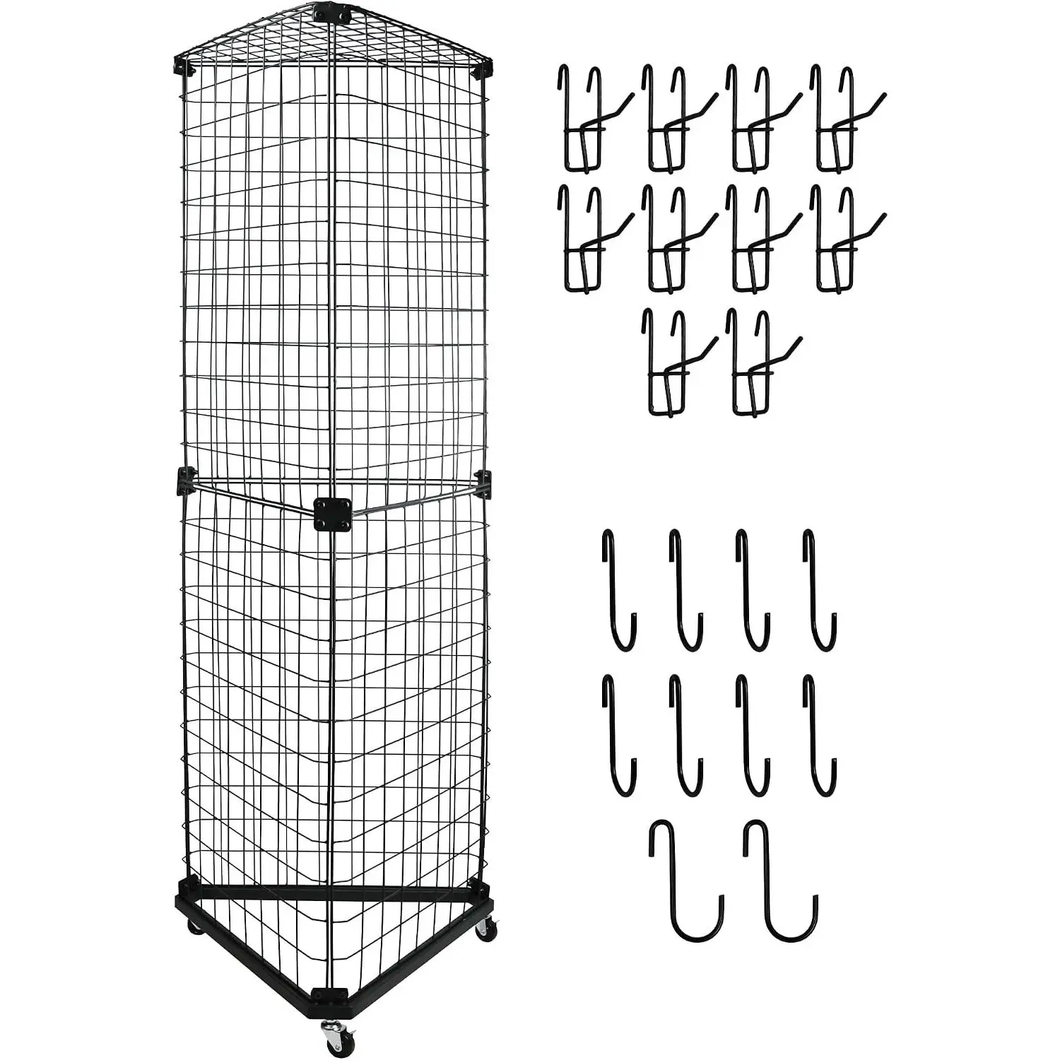5 ft Black Triangular Wire Gridwall Panel Display with Base Casters, Tool Organizer Rack for Retail Display, Home Organization