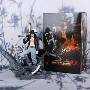 One Piece Eagle Eye Mihawk Figure, Classic Standing Pose, Sword Details, Cross Scar, Rock Battlefield Base, PVC Material, Collectible Statue