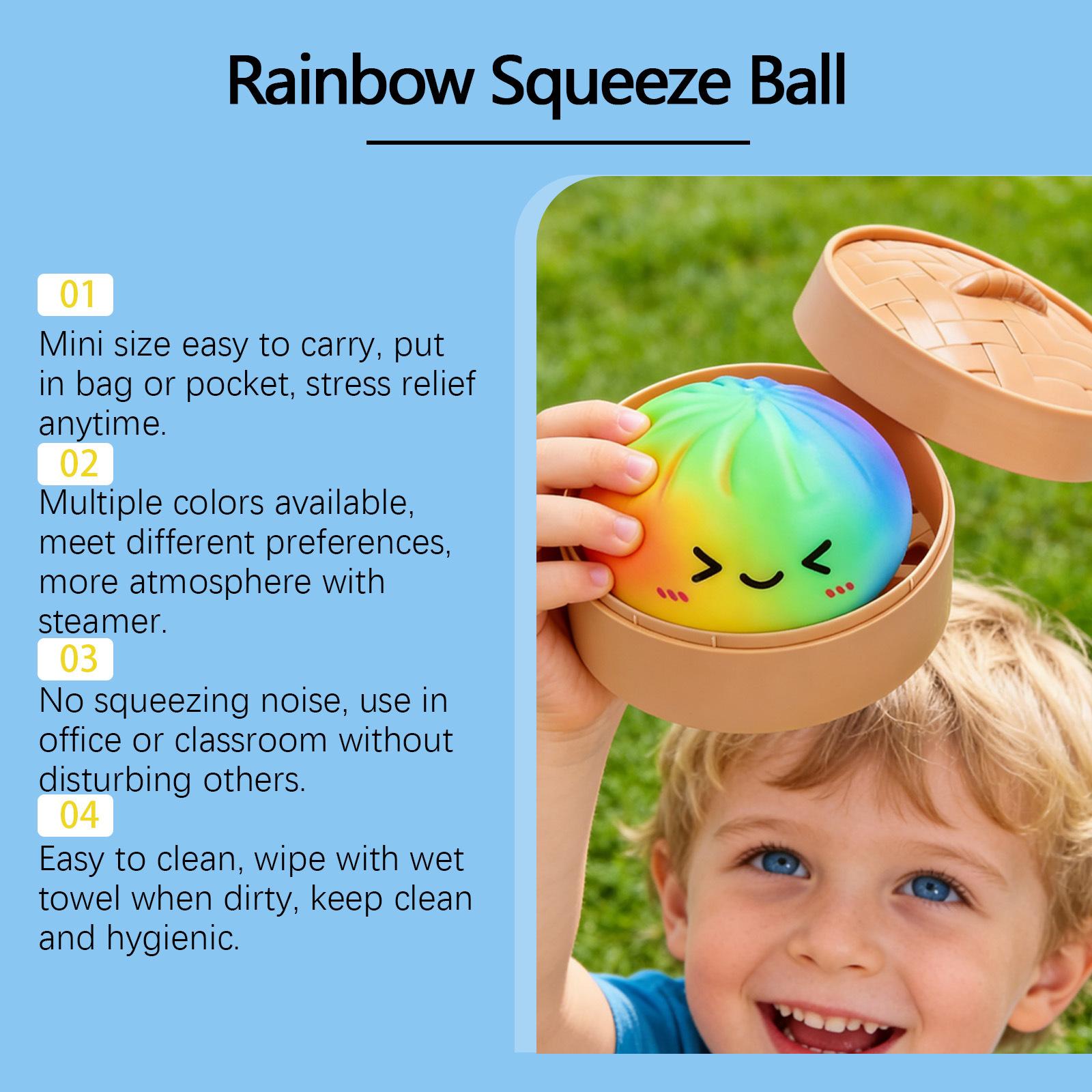 Rainbow-colored steamed buns are creatively cute and cute, and the shape is realistic, decompression and rebound are convenient, and simulated steamed buns are toys.