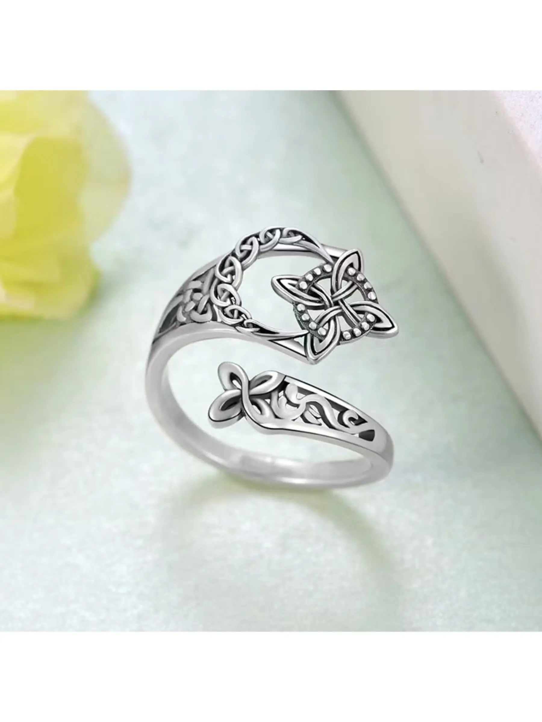 Pure Silver Celtic Knot Ring, Adjustable Witch Knot Ring, Open Hecate Ring, Pagan Witch Jewelry, Ritual Gift, Mother's Day Present