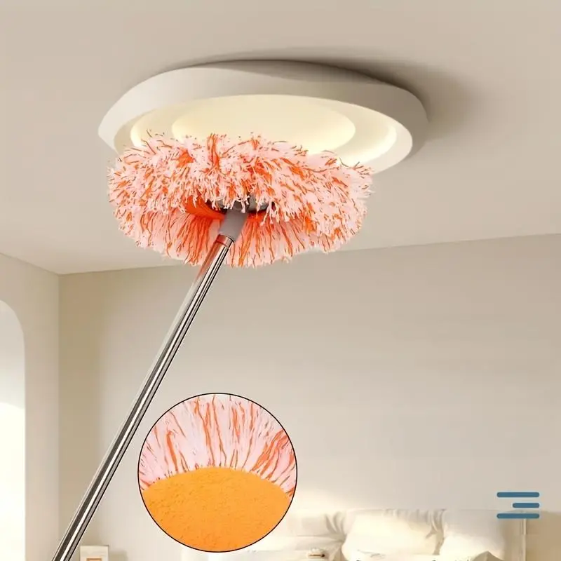FAXHION 1 Piece, Reusable Ceiling Mop, Long Pole Dust Collector, Fan Cleaning Tool, Easy To Clean Ceilings, Walls, Chandeliers, Cars, Floors, Wet and Dry, One Long Pole + 2 Mop Replacement Heads, Easy To Clean in Spring, Dormitory Home Cleaning