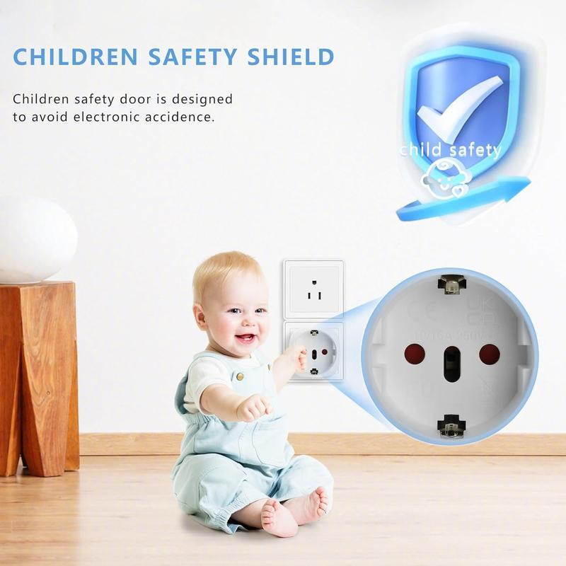 European to  Plug Adapter, EU to  Adapter, 2 Pack  to  Plug Adapter,  to  Travel Plug Converter, for EU Spain France Type C E F Plugs to