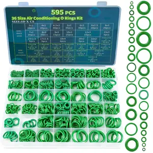 595 count Metric and SAE Air Conditioning O-Ring Kit 36 Size Seal Rubber O-Rings  Set for Compressor,Automotive A/C,Professional Faucet Plumbing,Resist Oil and Heat (Green)