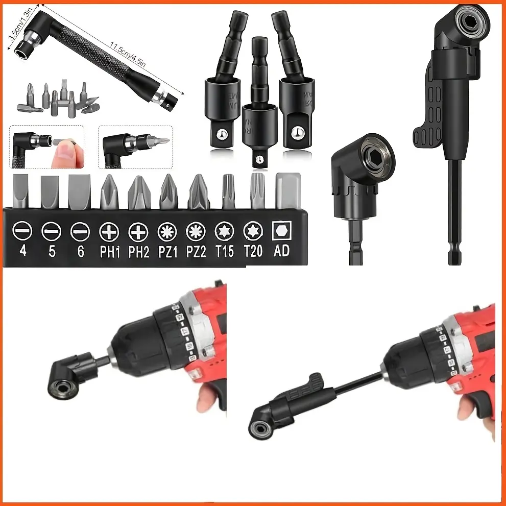 [Versatile Drill Accessories]12/16pcs Steel Drill Bit Set with 3pcs 360° Rotating 1/4, 3/8, 1/2 Socket Adapters, 2pcs Hexagonal 105° Angle Drill Adapters, 90° Angle Drill - Angle Drill Bit - Suitable for Home Improvement, Automotive Repair Tools