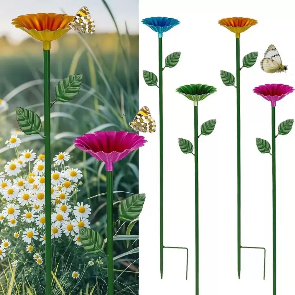 4 Pack Bee Watering Station, Bee Feeder for Garden Metal Butterfly Water Feeder with Flower Design Colorful Butterfly Bee Bath Bowl for Outdoor Yard Garden Decor