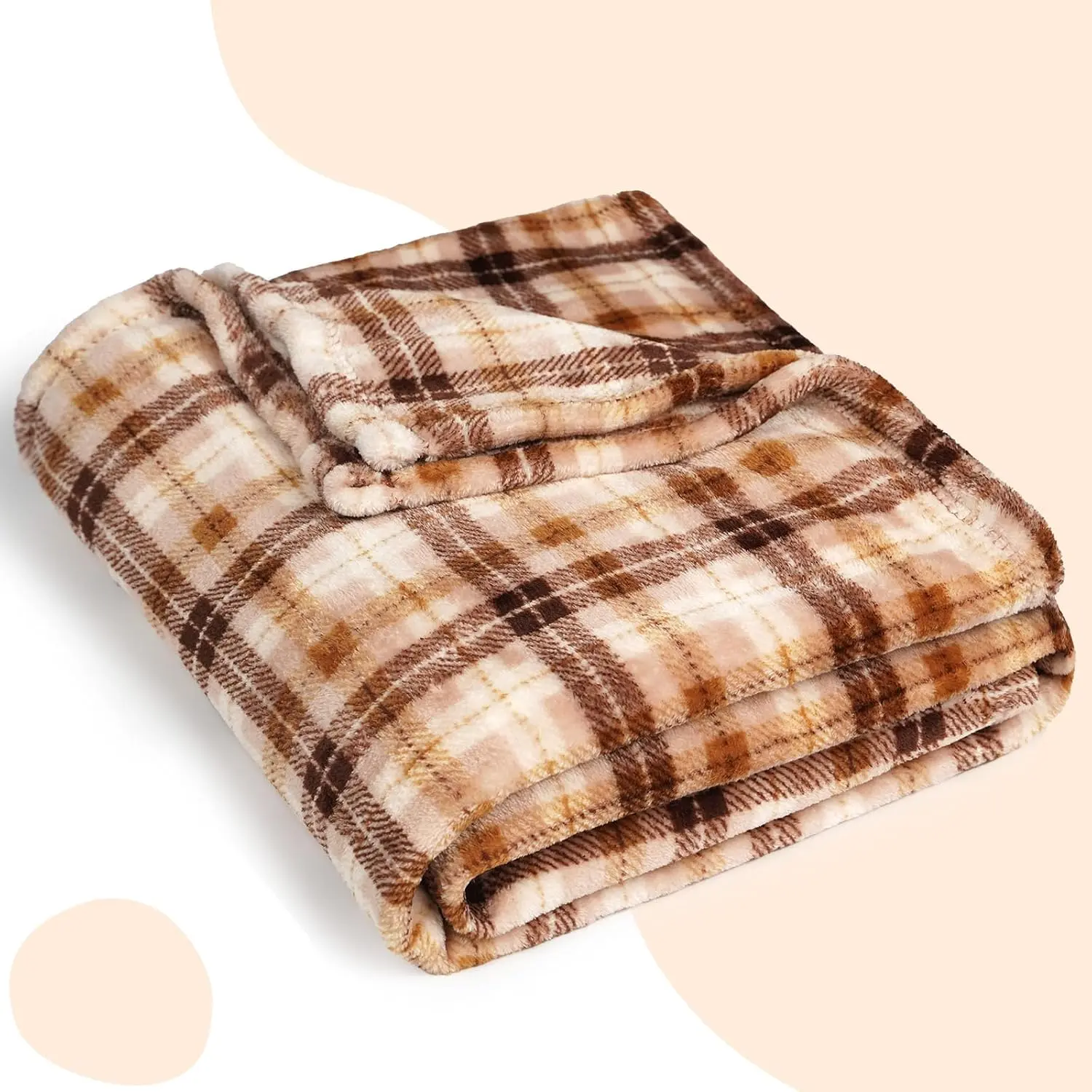 Flanne Fleece  Throw Blanket with Checkerboard Grid  for Bed Couch Large Soft Blanket Winter Warm Lightweight Throw(Brown,50x60 Inch)