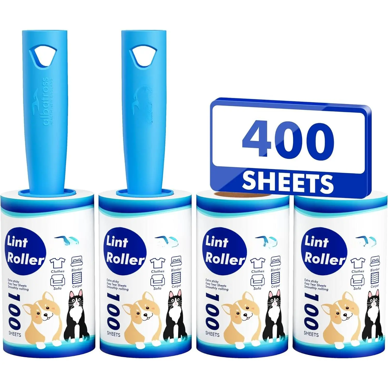 Extra Sticky Lint Roller,  Value Set 400 Sheets for  Removal,  and  Lint Remover for Clothes, Furniture, Carpet