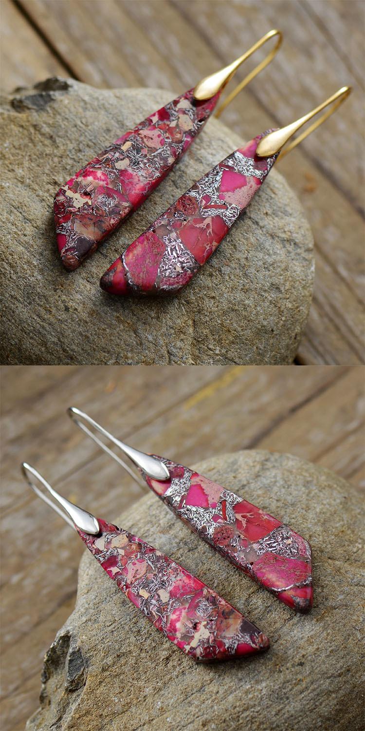Bohemian Emperor Stone Geometric Pendant Earrings Natural Stone Jewelry