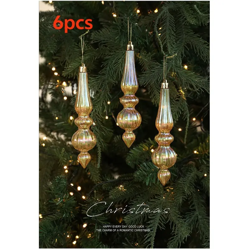1 set of 6 pcs selected Christmas decorations, new solid color colorful special-shaped electroplated Christmas pendant boxed icicle cone Christmas tree window decoration-durable and light, suitable for Christmas, Diwali and New Year party decoration.