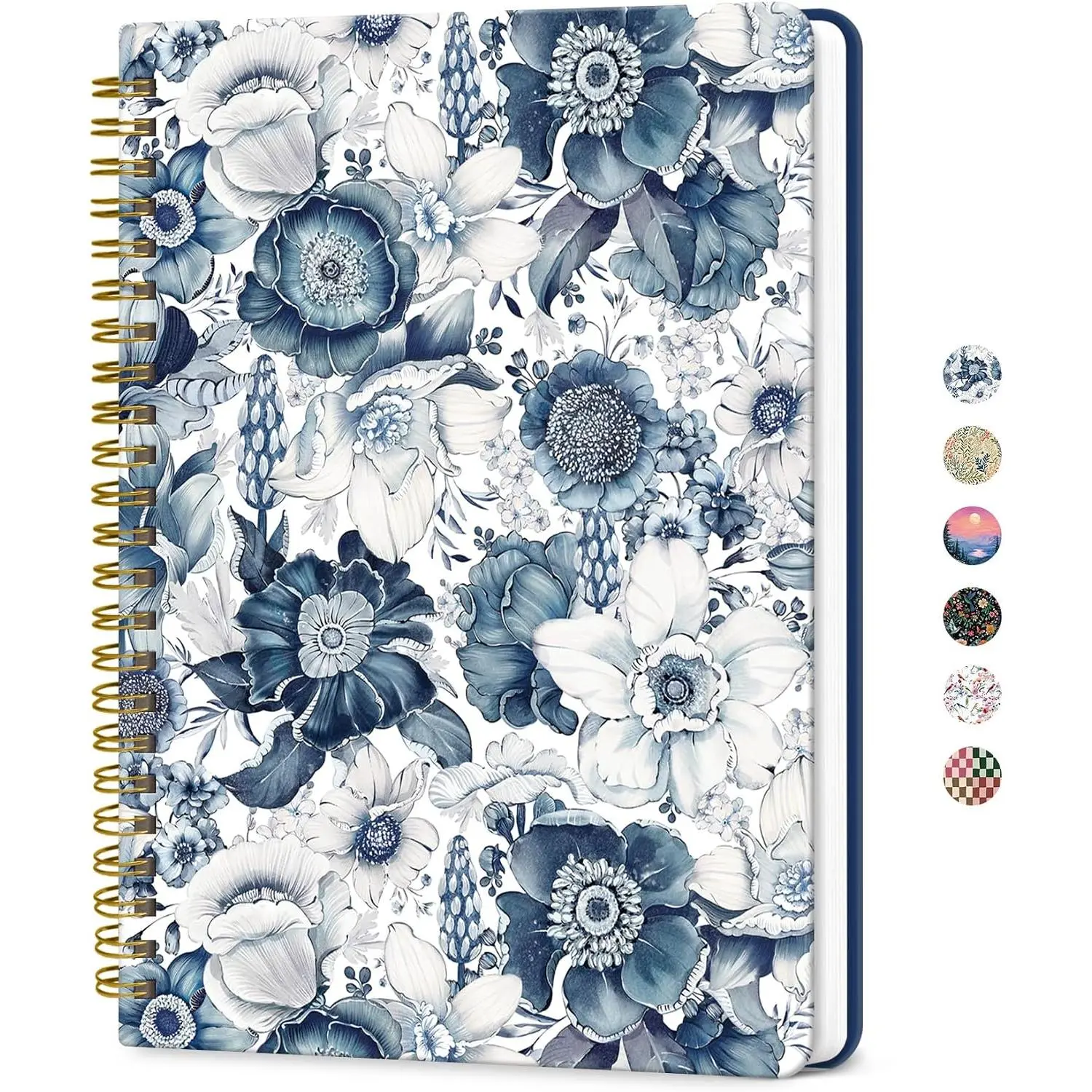 Lined Spiral Journal for Women, A5 Cute Hardcover College Ruled Notebook for Work, School & Note Taking, Aesthetic Writing Journal, 140 Pages (5.8" x 8.3"), Blue Floral