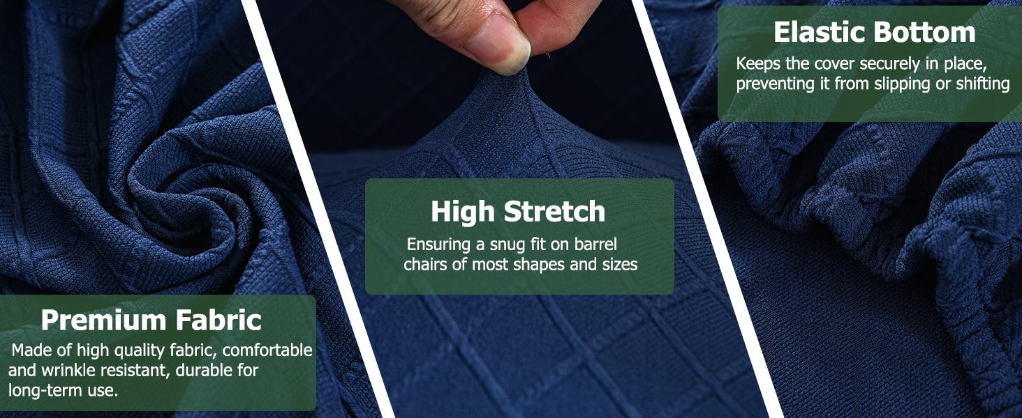 NILUOH Barrel Chair Cover 2 Piece, Stretch Jacquard Club Chair Slipcover, Elastic Armchair Cover for Curved & Round Chairs,Soft Washable Furniture Protector, Navy