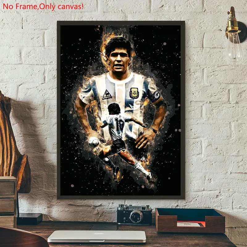 1 piece/set frameless canvas painting print poster, Classic Football player art,Diego Maradona Argentina Soccer, a perfect gift for football loves, ideal gift for bedroom, living room, dorm hallway, kitchen, mural, wall decoration, room decor