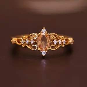 Marquise-Cut Statement Ring for Women, Vintage Golden-Tone Band with Elegant Filigree Design, Romantic Promise Jewelry & Gifts for Her, Accessories For Women