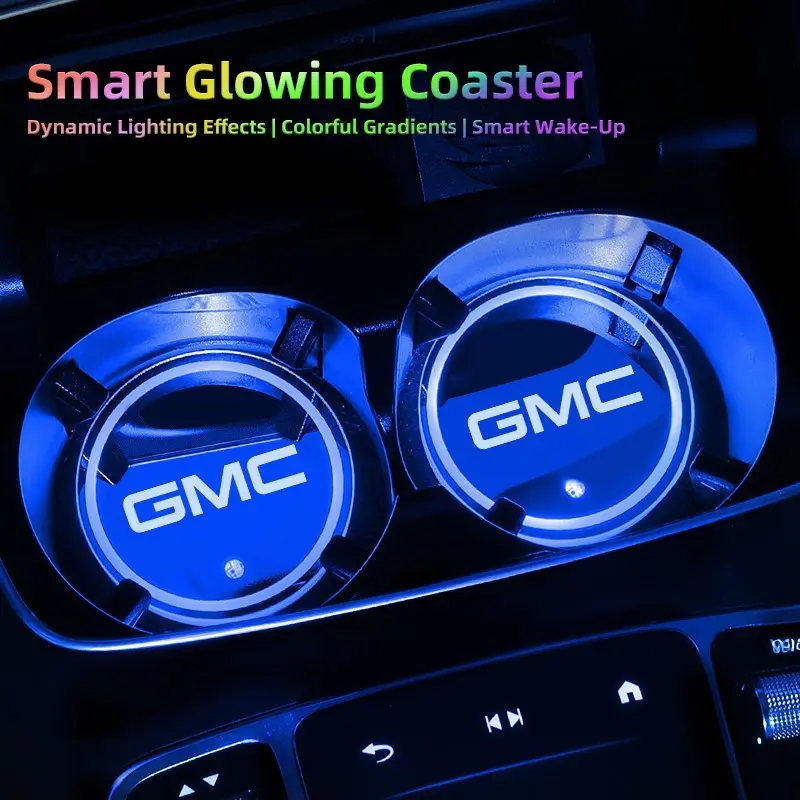 LED Car Cup Holder Light Dynamic Lighting Effects Smart Glowing Luminous Coaster Water Cup Pad Car Interior Accessories For GMC Terrain Sierra Canyon Yukon Acadia Savana Denali AT4 Granite