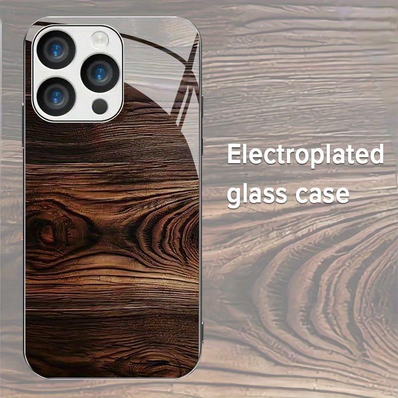 Wood grain pattern design, electroplated glass phone case, suitable for iPhone 17 16 15 14 13 12 11 pro max