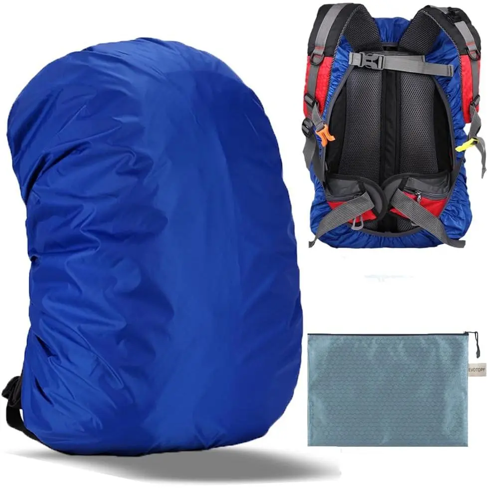 Polyester Lightweight Compact Backpack Rain Cover with Anti-Slip Buckle Strap for Camping, Cycling, Commuting, 15-80L, Hiking, Hunting, Traveling, Carrying Pouch, Elastic Rim, Heavy-Duty, Outdoor Enthusiasts, Waterproof