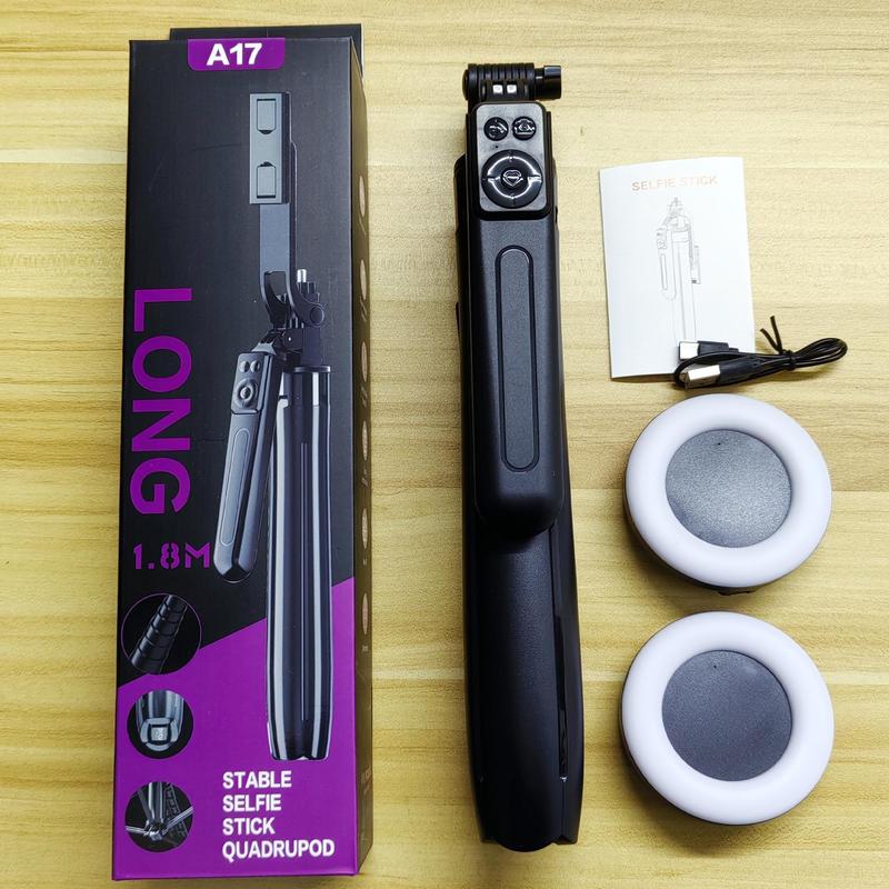 70-inch Selfie Stick Tripod with 2 Fill Lights, Portable Foldable Selfie Stick Tripod with Wireless Remote Control, Smart Shooting Phone Stand for Video Vlog Live Stream, Travel Tripod