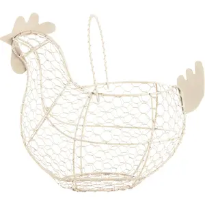 11.5 Antique White  Rustic Vine Chicken Wire Egg Basket With Handle For Egg Holder Fruit And Kitchen Living Room  Rooster Decor Decoration Collecting And Countertop Storing Eggs