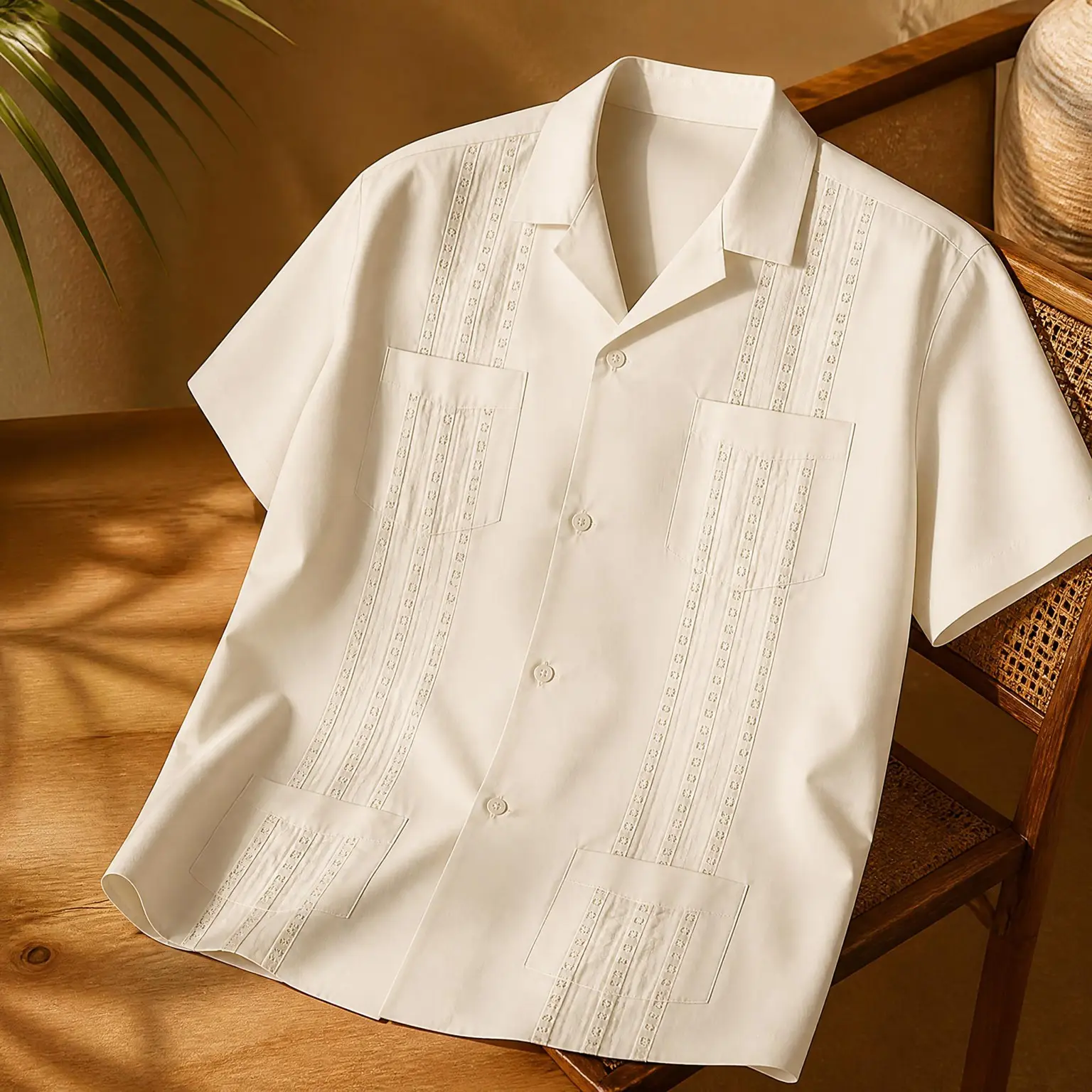 Men's Guayabera Shirt Cuban Short Sleeve Casual Button Down 100% Cotton Lightweight Relaxed Fit Hawaiian Summer Beach Top with Pockets for Mexican Wedding Party VacationGift