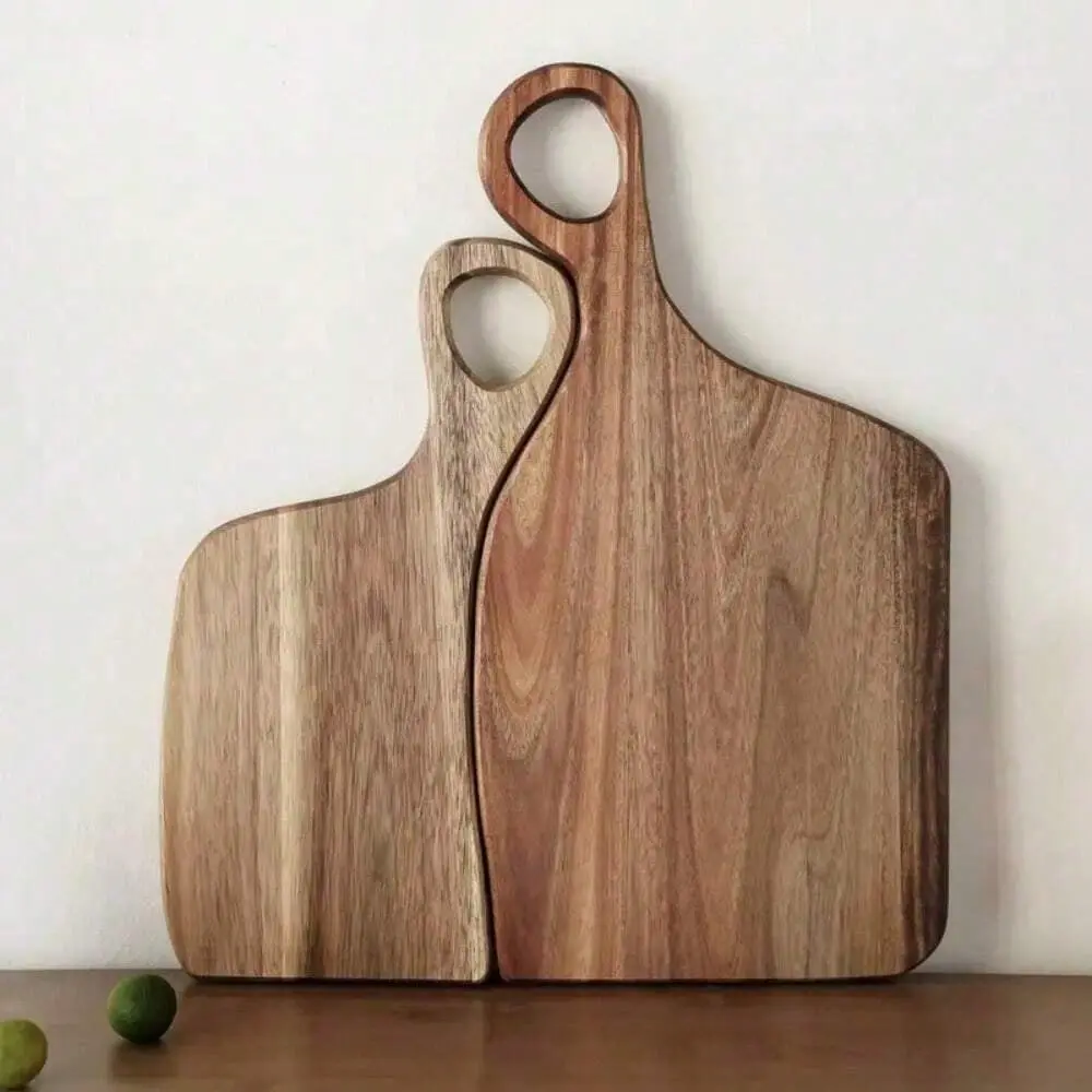 1pc Acacia Wood Cutting Board with Handle, Wooden Cutting Board, Food Tray, Rustic Style Cheese Meat Platter, Kitchen Butchery Board, Washable Fruit Board, Cutting Boards for Kitchen