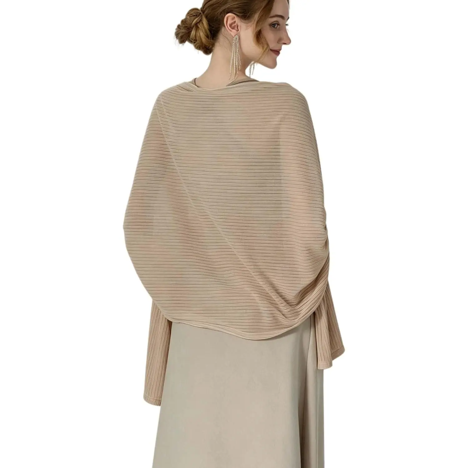 Women's Fine Open Knit Wrap Shawl Lightweight Hollow Out Long Scarf Airy Cover Up for Summer Evening Wedding