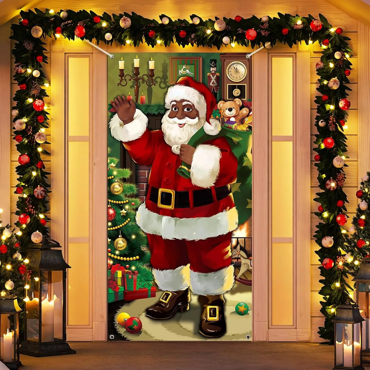 2D Flat Banner Door Cover, Santa Claus Door Hanger, Christmas Front Door Decoration, Winter Holiday Decor, No Power Needed