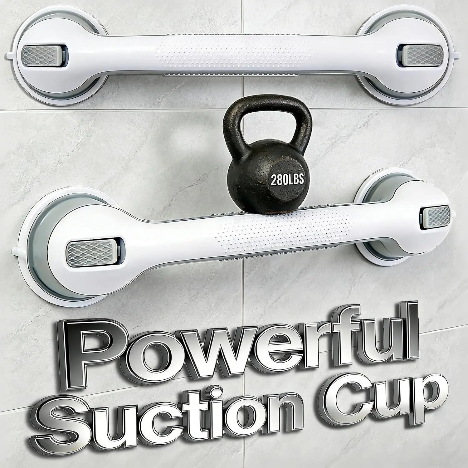 2 Pack 16.2” Grab Bars for Bathtubs and Showers, Shower Handles for Elderly Suction Cup Grab Bars for Shower Wall Heavy Duty, Safety Grab Bar for Seniors Suction Bathroom, No Drilling