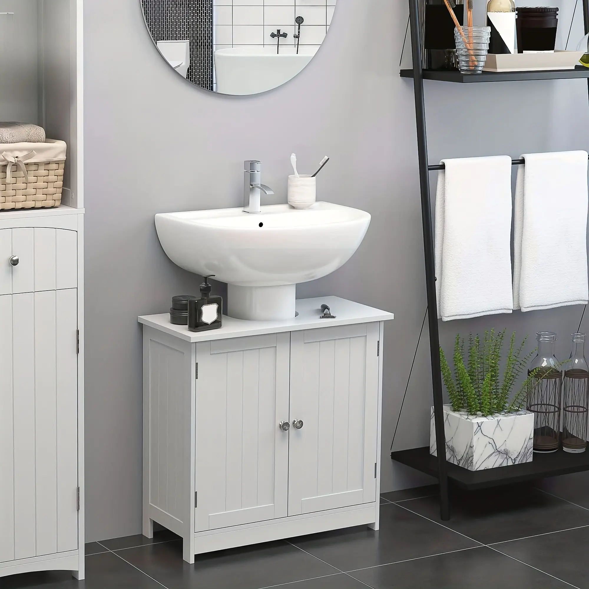 White Under Sink Storage Cabinet for Bathroom, Practical Bathroom Sink Storage Organizer